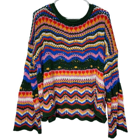 Oversized Rainbow Crochet Knit Hippie Boho Sweater Size Small - Picture 5 of 9